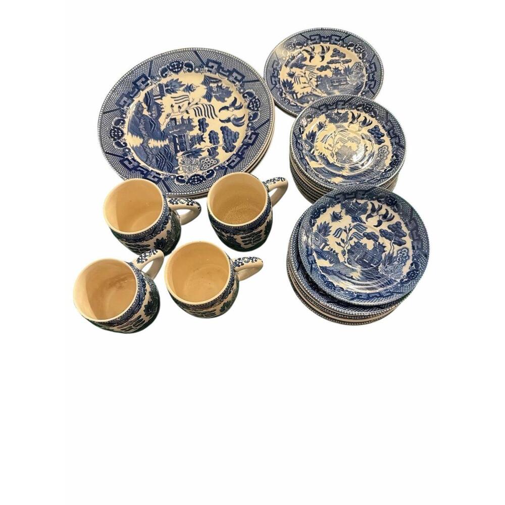 Blue willow occupied Japan plates and mugs total pieces 30 previously owned and